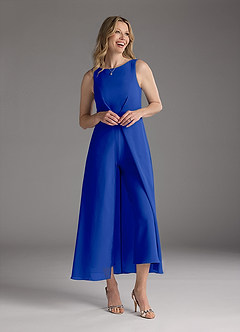 Azazie Anitta Mother of the Bride Dresses Royal Blue Jumpsuit/Pantsuit Pleated Stretch Crepe Dress image1