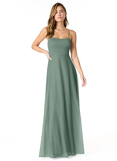 Azazie Rae Brautjungfernkleider A-Linie Schleifen Gittergewebe Kleid Eukalyptus image1