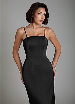 Azazie Fallyn Abiti Prova a Casa Abito Tubino in Raso Elasticizzato Corsetto Nero image3