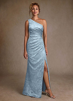 Azazie Joylin Mother of the Bride Dresses Sky Blue Trumpet One Shoulder Floral Burnout Dress image4