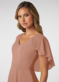 Azazie Jamie Vestidos de damas de honor Vestido de Champán Rosado de Gasa de Corte en A image6