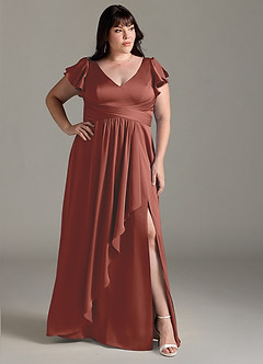 Azazie Omari Bridesmaid Dresses Auburn A-Line Stretch Satin Dress image9