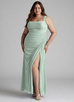 Azazie Jesaphine Bridesmaid Dresses Agave Sheath Ruched Mesh Dress image6