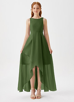 Azazie Lizette Junior Olive A-Line Pleated Chiffon Dress image3