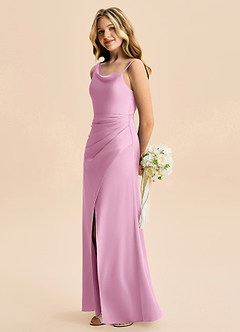 Azazie Abby Junior Robe Fourreau en Satin extensible Plissé Rose Bonbon image3