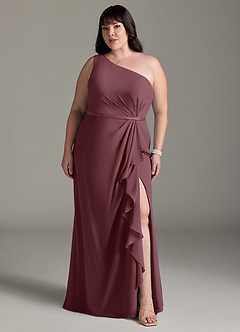 Azazie Liza Bridesmaid Dresses Sangria Mermaid One Shoulder Chiffon Dress image11