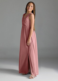 Azazie Tanicia Junior Dusty Rose A-Line Mesh Dress image2