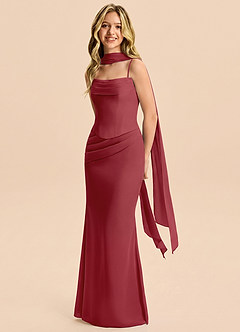 Azazie Sorrel Junior Pomegranate Mermaid Pleated Chiffon Dress image3