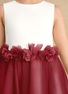 Azazie Louisa Abiti da Ragazza di Fiori Abito A-Line in Tulle Senza Maniche Avorio Melograno image6