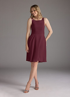 Azazie Shirley Mère de la mariée Robes Robe Trapèze en Mousseline de soie Plissé Scoop Cabernet image5