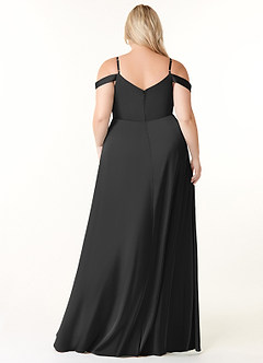 Azazie Ocean Vestidos de damas de honor Vestido de Negro de Satén Elástico de Corte en A con Cuello en V Plisado image7