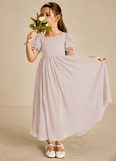 Azazie Joss Blumenmädchenkleider A-Linie mit ärmel Chiffon Kleid Blassrosa image1