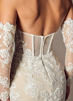Azazie Caitlin Wedding Dresses Diamond White Champagne Mermaid Strapless Lace Dress image5