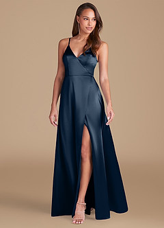 Azazie Maksim Bridesmaid Dresses Dark Navy A-Line Metallic Satin Dress image4