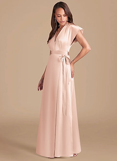 Azazie Nico Vestidos de damas de honor Vestido de Oro Rosa de Satén Metálico de Corte en A con Plisado image3