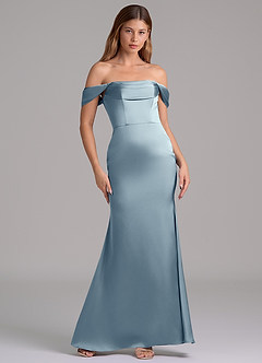 Azazie Miley Kleider zum Anprobieren zu Hause Wandelbar Meerjungfrau-Linie Schulterfrei Stretch-Satin Kleid Staubblau image6