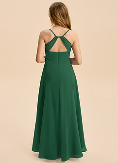 Azazie Gia Junior Dark Green A-Line Pleated Chiffon Dress image2