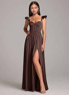 Azazie Denisse Robes de demoiselle d'honneur Robe Trapèze en Satin extensible Rayé Ganache image4