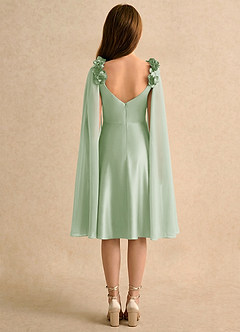 Azazie Resa Jurken voor bloemenmeisjes A-Lijn Jurk van Mat Satijn Geplooid Stoffige Salie image4