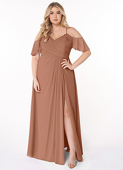 Azazie Dakota Bridesmaid Dresses Bronzer A-Line V-Neck Pleated Chiffon Dress image6