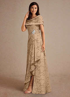 Azazie Branford Abiti per la Madre della Sposa Abito A-Line in Burnout Floreale Plissettato Champagne image2