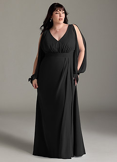 Azazie Matilda Bridesmaid Dresses Black A-Line Long Sleeve Chiffon Dress image13