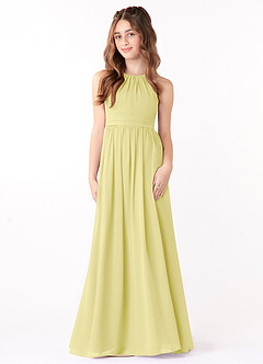 Azazie Jaylah Junior Abito A-Line in Chiffon Increspato Sorbetto Al Limone image2