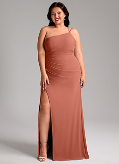 Azazie Eren Bridesmaid Dresses Clay Sheath One Shoulder Chiffon Dress image10