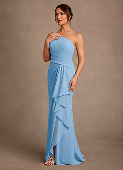 Azazie Floy Mother of the Bride Dresses Powder Blue Sheath One Shoulder Chiffon Dress image2