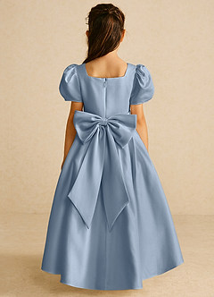 Azazie Zippy Blumenmädchenkleider A-Linie mit ärmel Matte Satin Kleid Staubblau image5