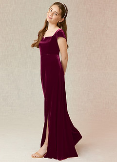 Azazie Gabi Junior Cabernet A-Line Velvet Dress image4