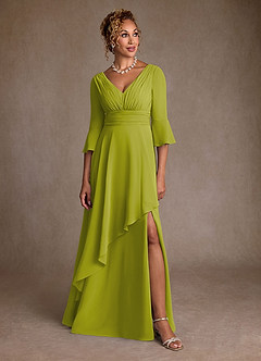 Azazie Eire 신부의 어머니 드레스 A라인 주름진 쉬폰 플로어 길이 드레스 image4