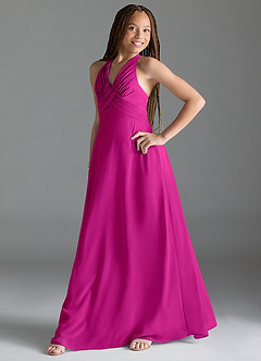 Azazie Tessie Junior A-Linie Plissee Chiffon Kleid Fuchsia image3