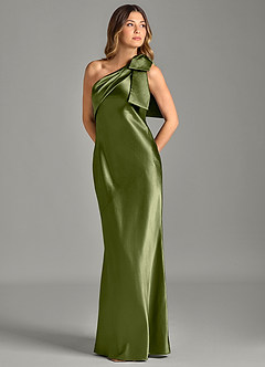 Azazie Yuanna Bridesmaid Dresses Olive Mermaid One Shoulder Metallic Satin Dress image1