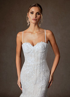 Azazie Janice Wedding Dresses Diamond White Mermaid Strapless Lace Dress image5