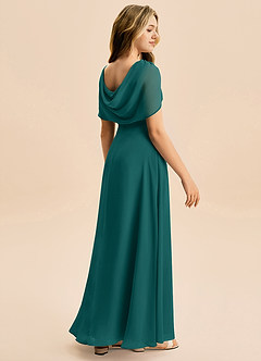 Azazie Emma Junior Robe Trapèze en Mousseline de soie Plissée Paon image6