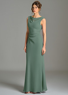 Azazie Kieryn Bridesmaid Dresses Eucalyptus Mermaid Pleated Chiffon Dress image3