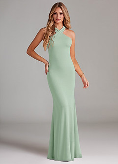 Azazie Doretta Bridesmaid Dresses Agave Mermaid Pleated Chiffon Dress image1