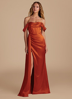Azazie Amyra Bridesmaid Dresses Paprika Mermaid Sweetheart Neckline Metallic Satin Convertible Dress image4