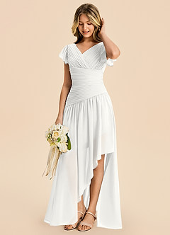 Azazie Pia Junior White A-Line Pleated Chiffon Dress image3