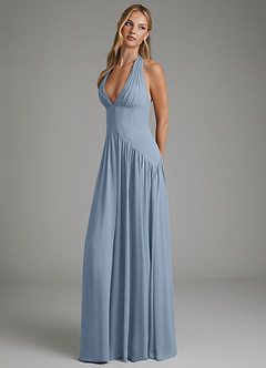 Azazie Alicia Bridesmaid Dresses Dusty Blue A-Line Pleated Chiffon Dress image3