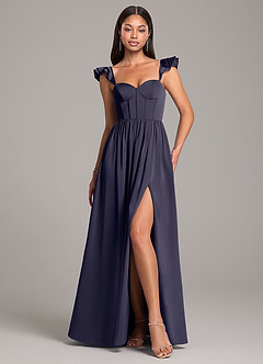 Azazie Denisse Brautjungfernkleider A-Linie Gestreift Stretch-Satin Kleid Sturm image1