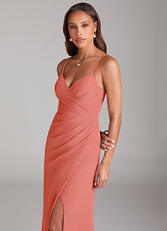 Azazie Maci Brautjungfernkleider Etui Plissee Chiffon Kleid Lachsrosa image2