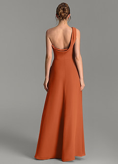 Azazie Thea Vestidos de damas de honor Vestido Naranja Quemada de Gasa de Línea A con Un hombro image2