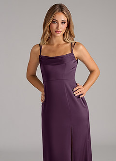 Azazie Callan Bridesmaid Dresses Plum A-Line Pleated Stretch Satin Convertible Dress image7