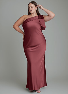 Azazie Yuanna Bridesmaid Dresses Merlot Mermaid One Shoulder Stretch Satin Dress image11