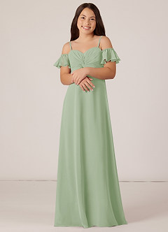 Azazie Juna Junior Vestido de Salvia Polvorienta de Gasa de Corte en A con Vestidos sin tirantes image4