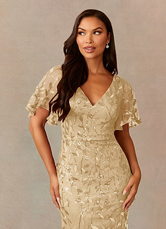 Upstudio Petaluma Venta Final Vestido de Champán de Lentejuelas de Sirena con Cuello en V de lentejuelas image4