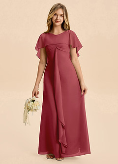Azazie Selena Junior Pomegranate A-Line Ruched Chiffon Dress image6