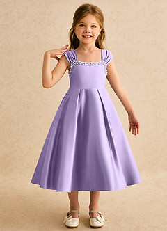 Azazie Yosemite Jurken voor bloemenmeisjes Baljurk Jurk van Mat Satijn Sweetheart Halslijn Lila image1